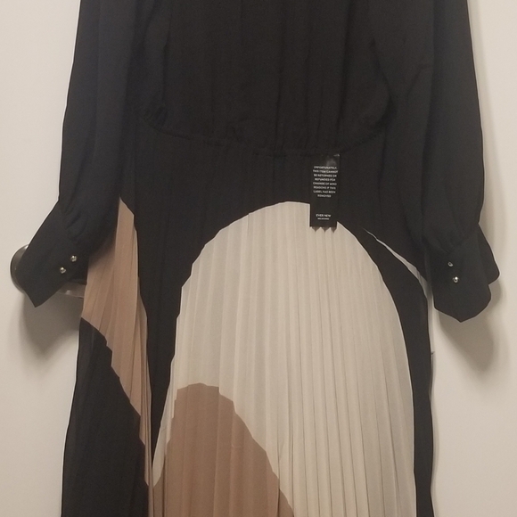 Ever New Pleated Black/Beige V-neckline with an Asymmetrical Hemline Dress s16 - Picture 5 of 12